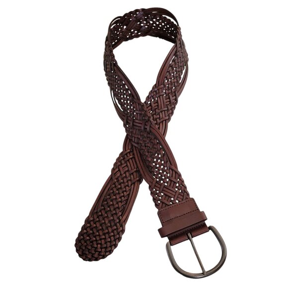 Dark Brown Leather Woven Braided Wide Western Rockabilly Belt NEW - Picture 6 of 12
